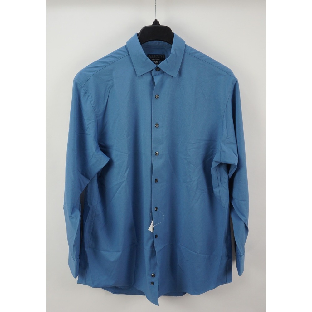 $80 Alfani Performance Easy Care Dress‎ Shirt Men's 16-16.5 32/33 Blue Stretch